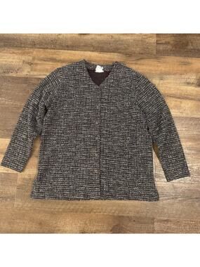 VTG BonWorth Blazer Cardigan Jacket S Petite Tweed Knit Button Front Brown Gold